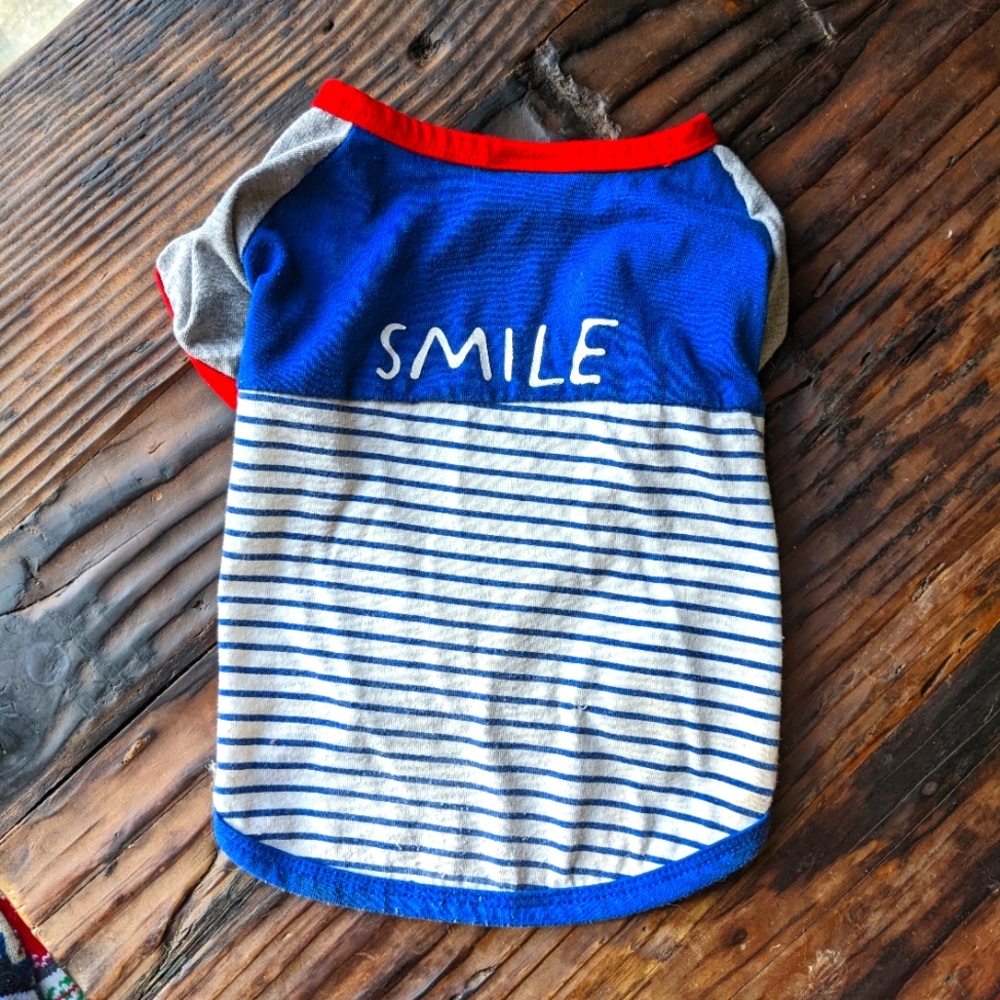 🐶 Dog Shirt Blue Stripes Smile Baseball Style ED Ellen Degeneres